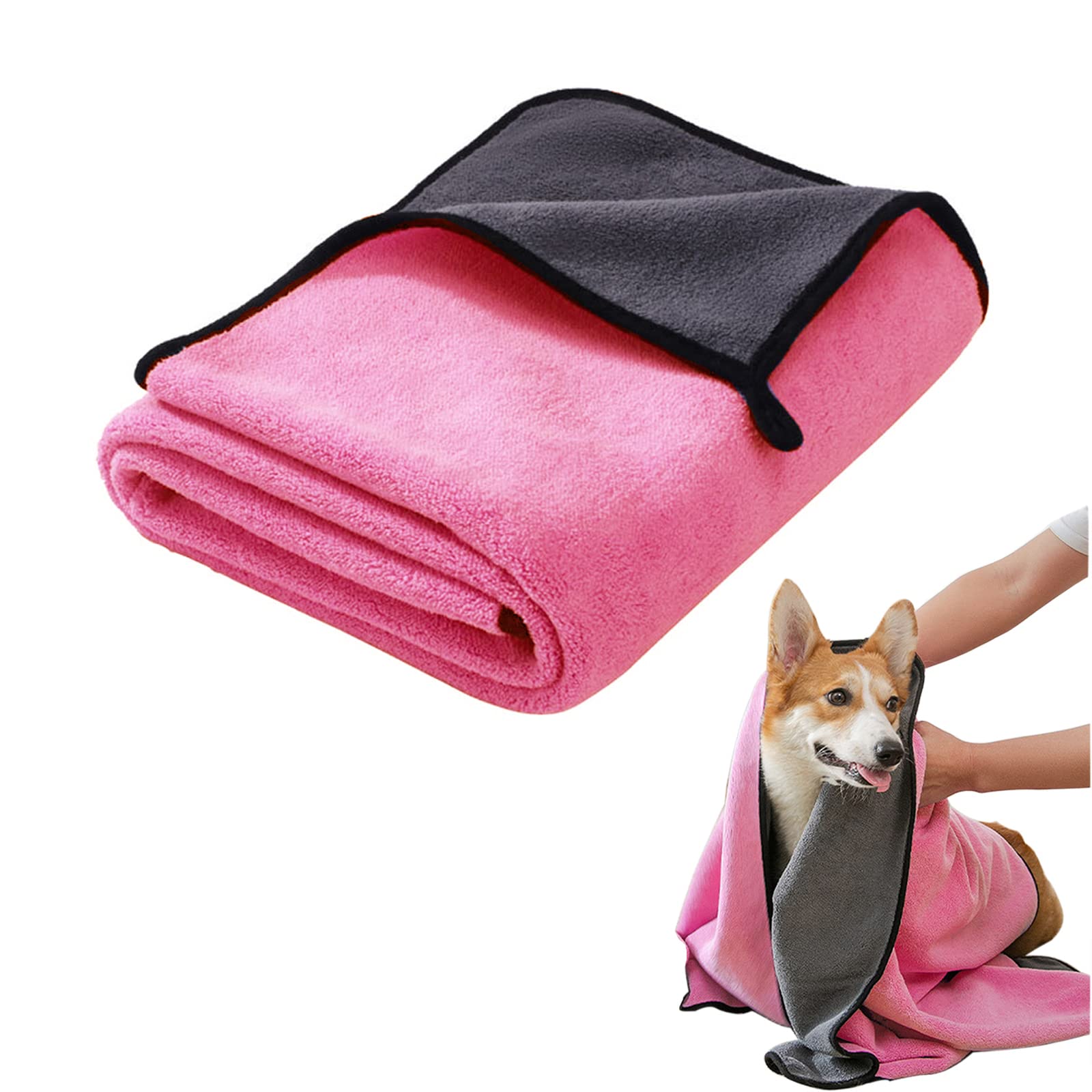 Super Absorbent Dog Towel Fast Drying Soft Dog Bathrobe,Suitable for Small Medium Dog Cat Pet Grooming Absorbent Bath Towel(Pink)