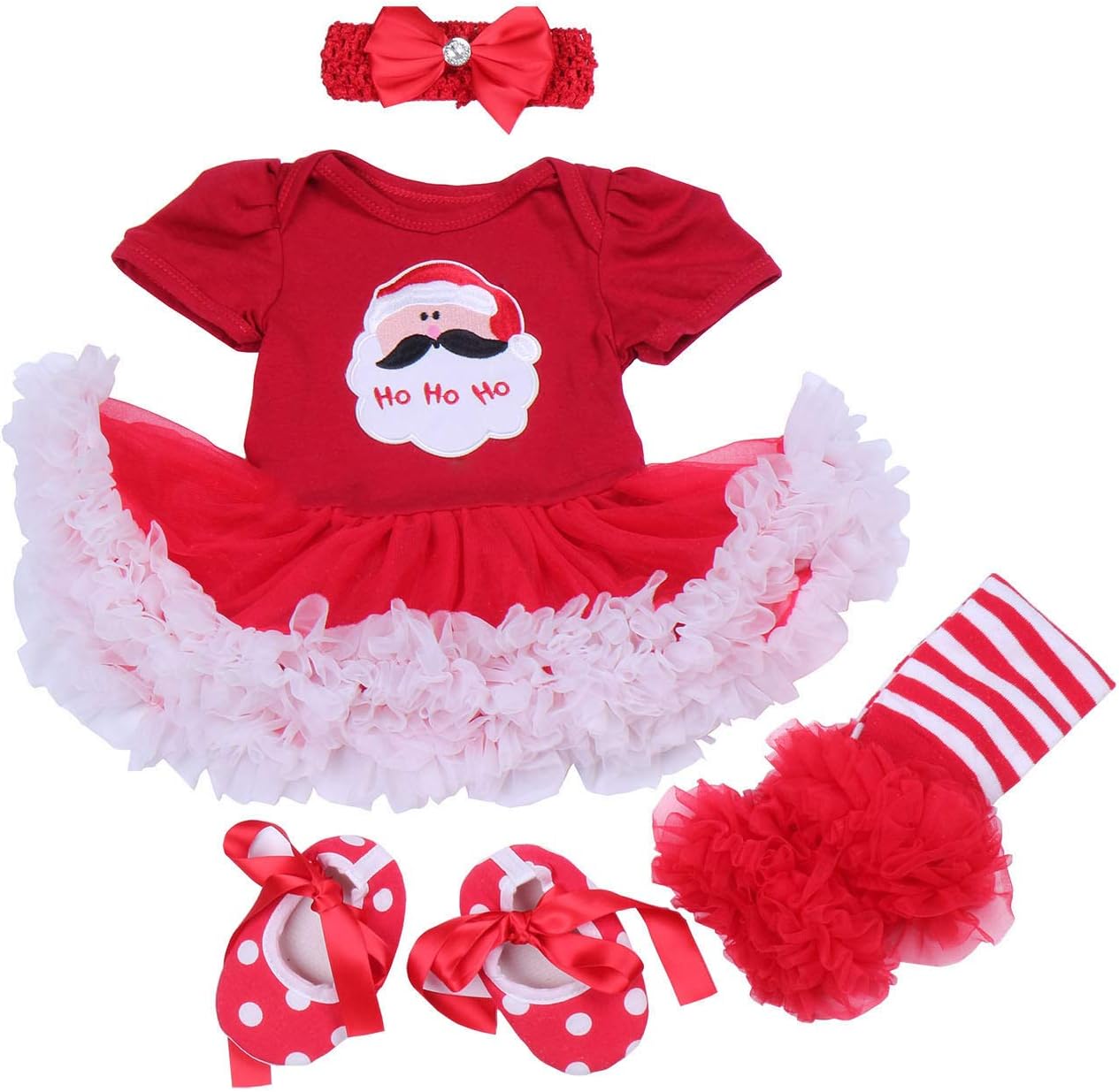 BabyPregBaby Girls My First Christmas Santa Costume Party Dress 4PCS