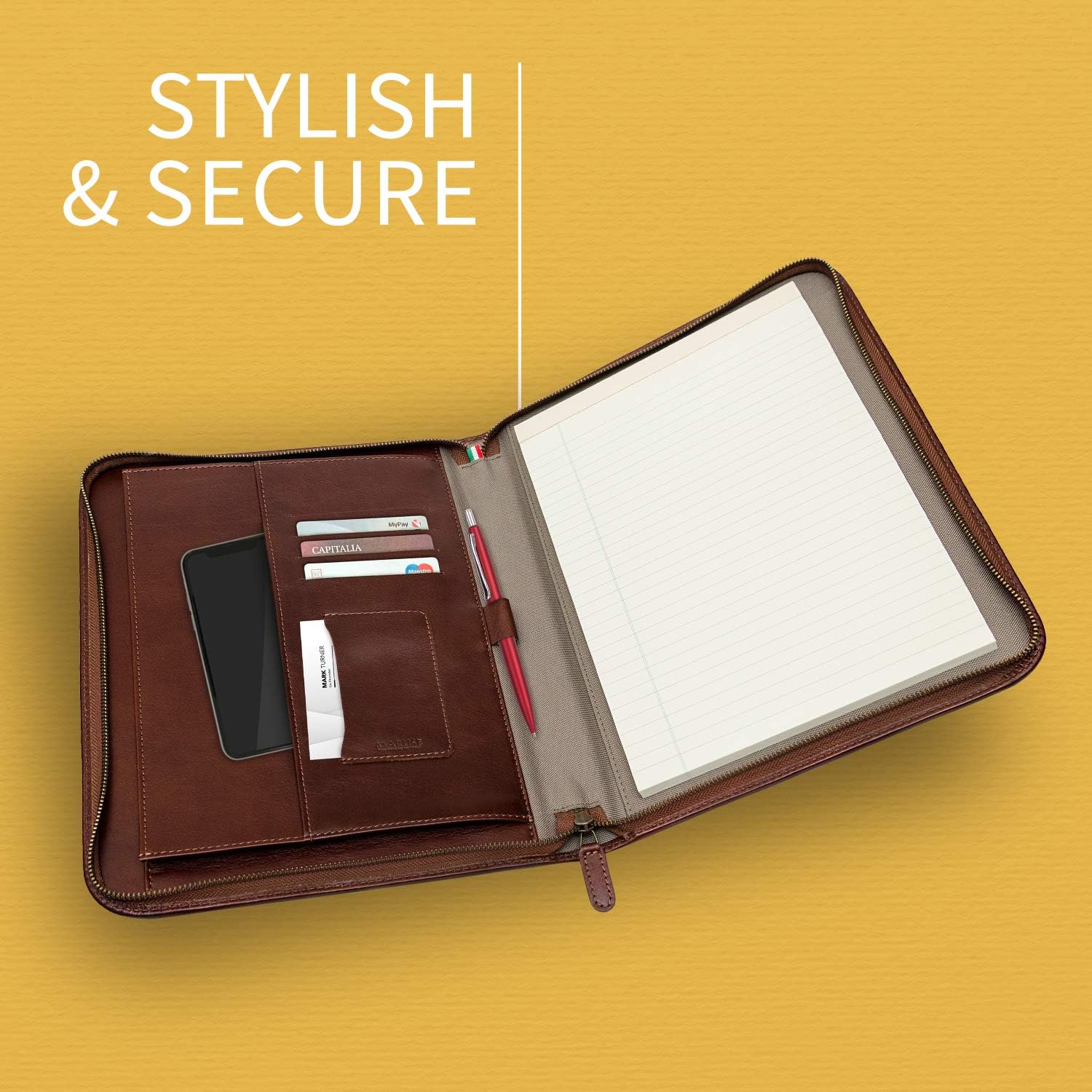 Premium Maruse Leather Portfolio Padfolio, Executive Folio for Men and Women with Zipper Folio Document Organizer - Image 5