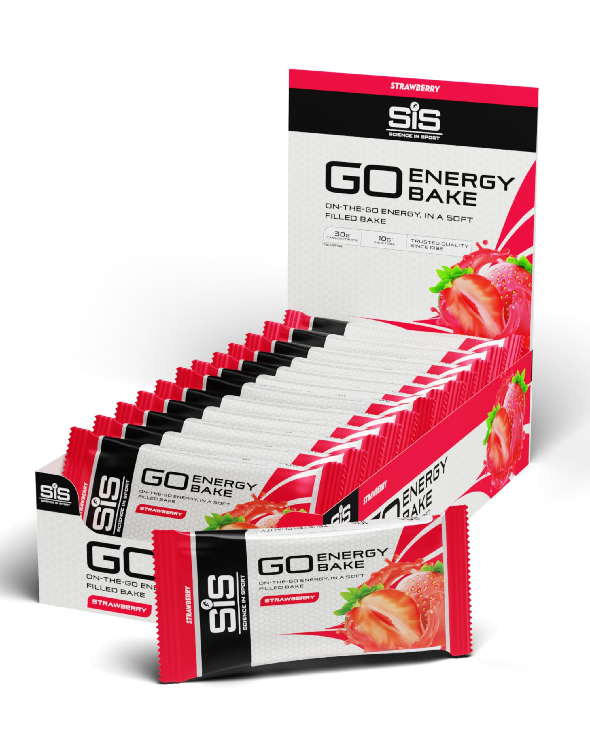 Science in Sport GO Energy Bakes, 30 g Carbs, High Carb Soft-Filled Baked Energy Snack, Strawberry Flavour, 12 Bars