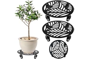 PLANTERHOMA 2 Packs Large Metal Plant Caddy with Wheels 14” Heavy-Duty Wrought Iron Rolling Plant Stands with Casters Indoor and Outdoor Plant Pot Roller Base Plant Saucer Movers Black