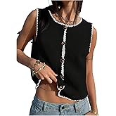 GORGLITTER Women's Button Up Cropped Sweater Vest Vintage Sleeveless Colorful Knit Cardigan Tops