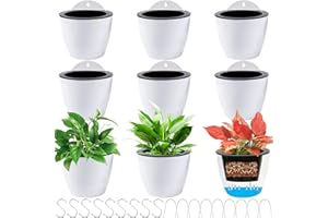 Jucoan 9 Pack Self Watering Wall Hanging Planters Pots for Indoor Plant, 5 Inch White Plastic Lazy Flower Pot with 9 Hooks for Garden Fence, Porch, Wall