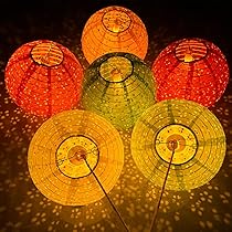 thumbnail image 2 of UKLL-Set Of 10 Paper Lanterns 6inches Variety Color Vibrant Led Lights Hollow Out Hanging Tassels Walking Sticks Dinner Birthday Party Decor Oval Shaped 2 of 14