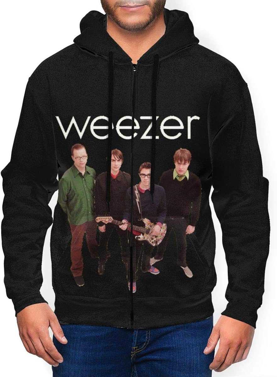 Men's Hoodie Weezer Band Zipper Sweater Fleece Zip Hooded Sweatshirt