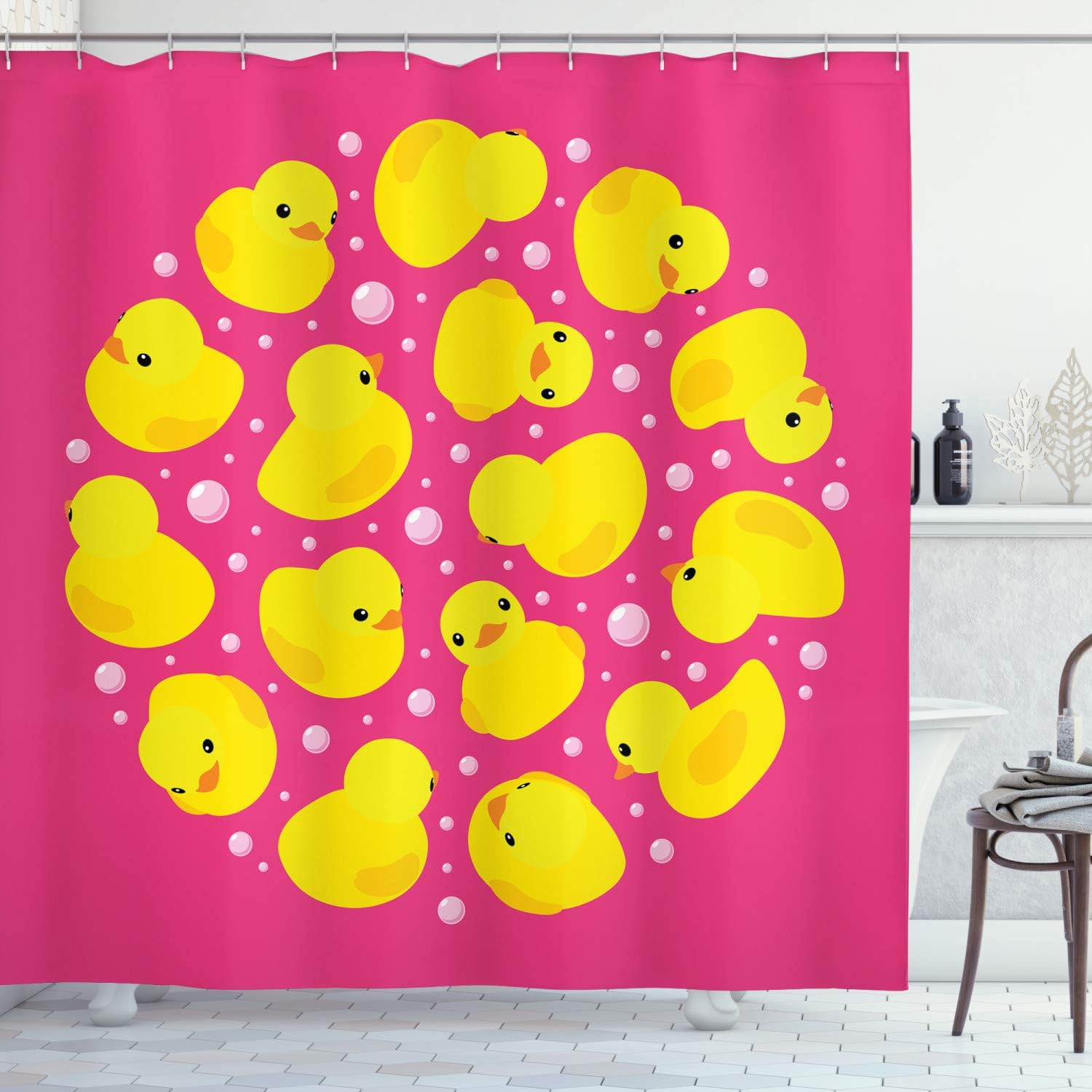 Amazon Com Ambesonne Rubber Duck Shower Curtain Fun Baby Duckies
