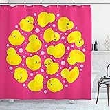 Ambesonne Rubber Duck Shower Curtain, Fun Duckies