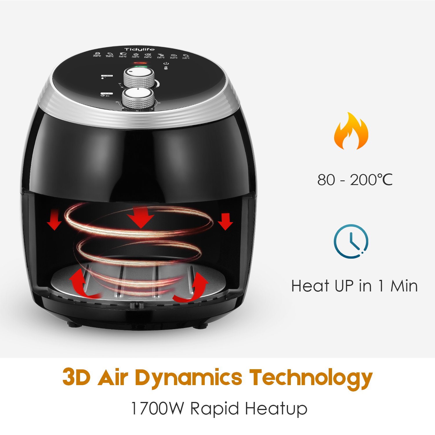 Tidylife 5L 2000W, 8 programas preestablecidos freidora de Aire Caliente (5.5)