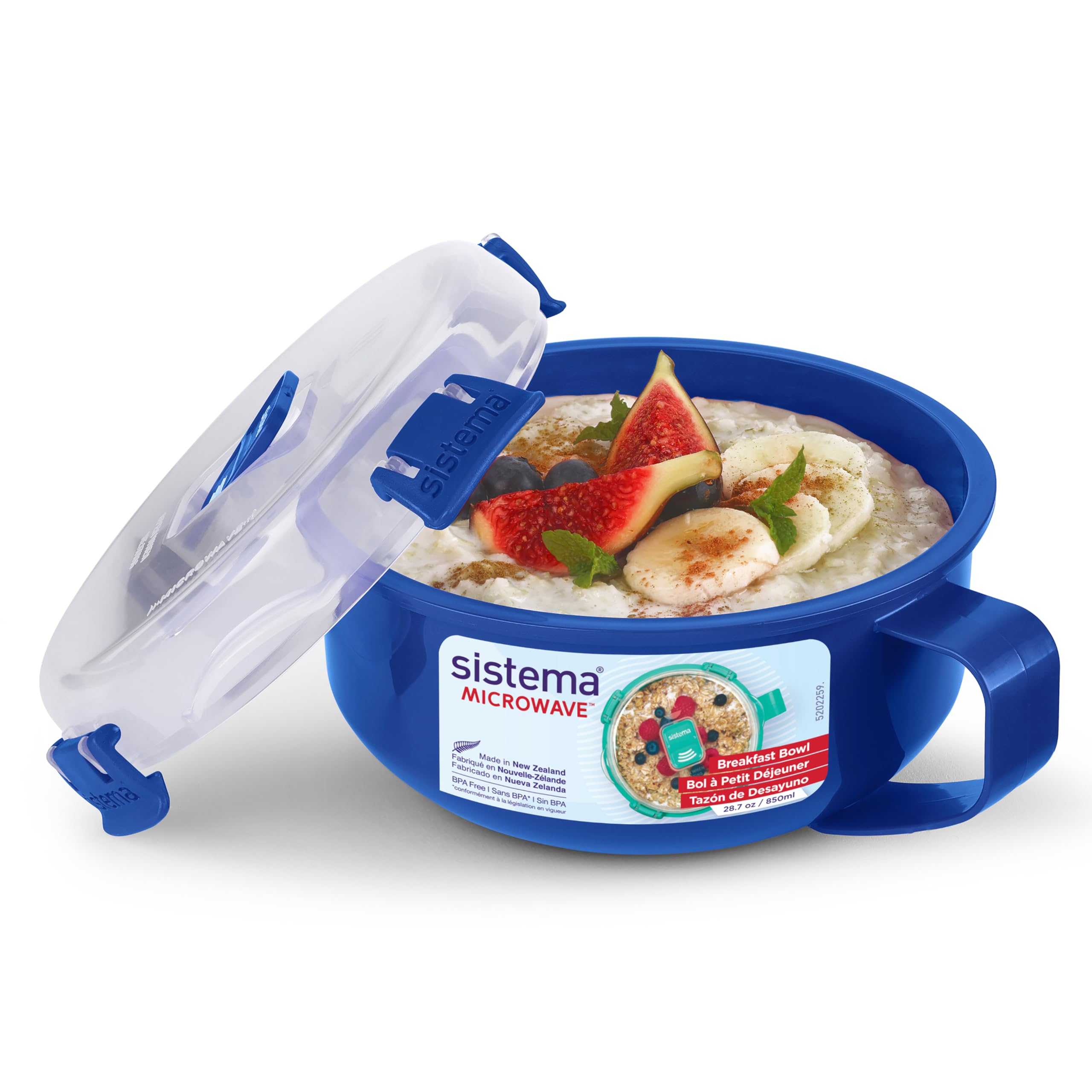 Sistema Microwave Breakfast Bowl | Round Microwave Container with Lid | 850 ml | BPA-Free | Assorted Colours (Varies by Pack)