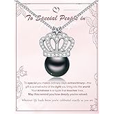 KANNSOAR Tahitian Black Pearl AAAA 18K White Gold Plated Sterling Silver Crown Pendant Necklace for Women Wife Mom Girlfriend Valentine Her Jewelry Gift for Anniversary Birthday Christmas