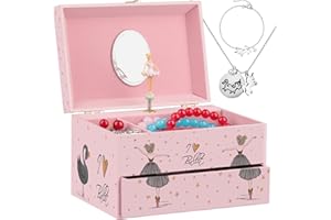 efubaby Jewelry Box for Girls Music Box Girls & Unicorn Necklace and Bracelet Jewelry Boxes with Spinning Ballerina & Drawer Musical Jewelry Boxes for girls Birthday Christmas Valentine Gift