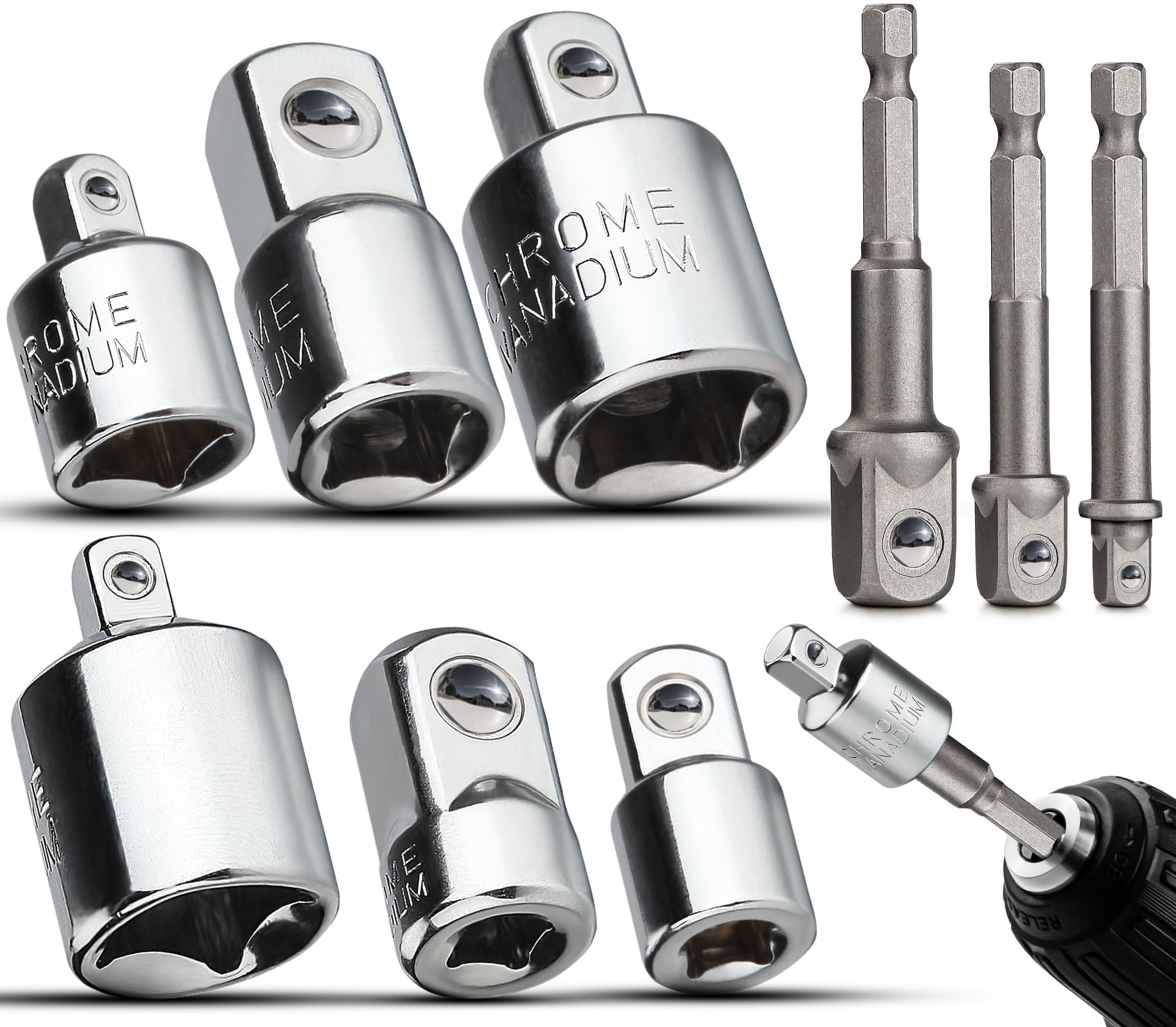 TXXATX Impact Socket Adapter Set 9 Pcs Reducer Drill Socket Adaptor Impact Driver Sockets Adapter 1/4" to 3/8", 1/4" to 1/2", 1/2" to 3/8" for Ratchet Docket