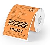FINDAT 4''× 6'' Thermal Labels Orange Vinyl Direct Printer Shipping Label Roll Rectangle Waterproof Self-Adhesive Perforated Address Mailing Stickers for UPS Package Business Postage Barcode 250 PCS