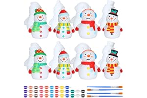 Thyle 8 Sets Snowman Ceramic to Paint Winter DIY Painting Kit Ready to Paint Your Own Snowman Ornament Crafts Unpainted Winter Ceramics Figurines with Brushes for Party Favor Gift