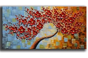 YaSheng Art - large size Red Flower Canvas Wall Art handpainted Contemporary Art Oil Painting On Canvas Texture Abstract 3D Tree Paintings Modern Home Decor Wall Art for living room Ready to hang 24x60inch