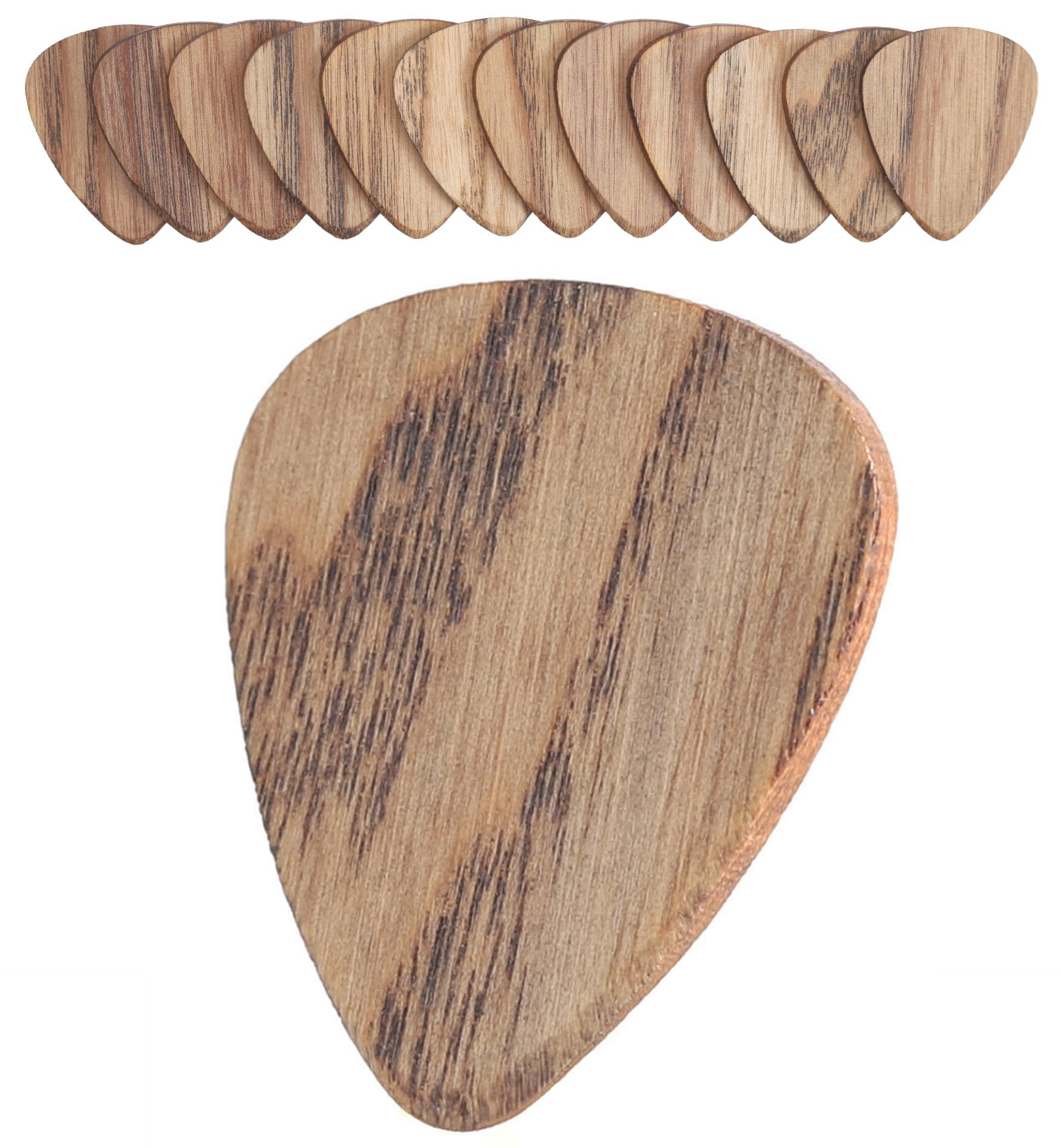 TOROS STORE 12 Pack Wooden Guitar Picks - Medium, 1.2mm Thickness, Natural Textured Finish, Suitable for Acoustic, Electric, Bass Guitars and Ukulele