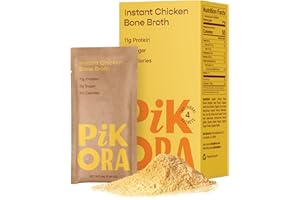 Pikora Chicken Bone Broth Instant Powdered Mix (1 Pack, 4 Servings) | High-Protein, Low-Sodium, Gluten-Free, Collagen-Rich, No Sugar, Keto & Paleo Friendly | 11g Protein, 50 Calories per Serving