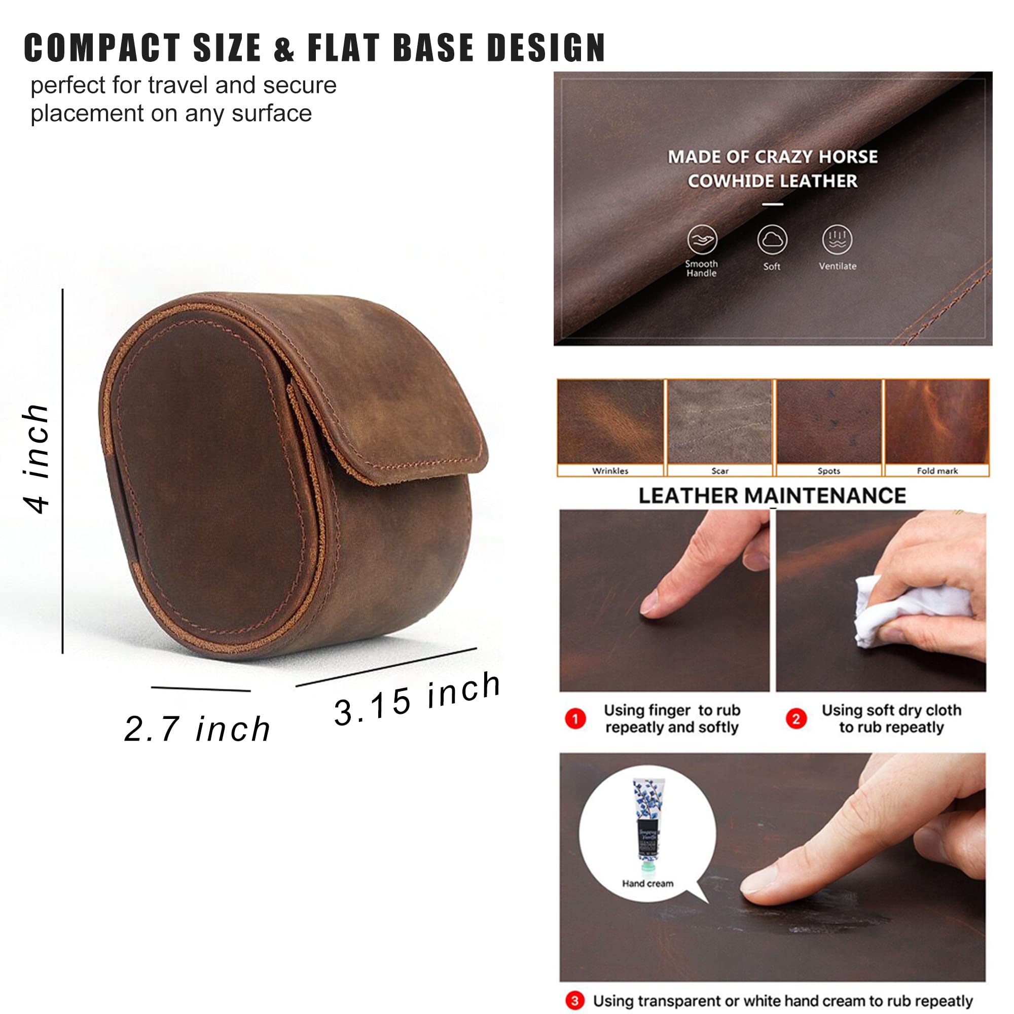 LONGJET CRAFTING THE CORE LJ Longjet Watch Roll Travel Case for Men Portable Watches Organizer Box with Removable Velvet Pillow Holder (1 Slot Coffee/Genuine Leather)