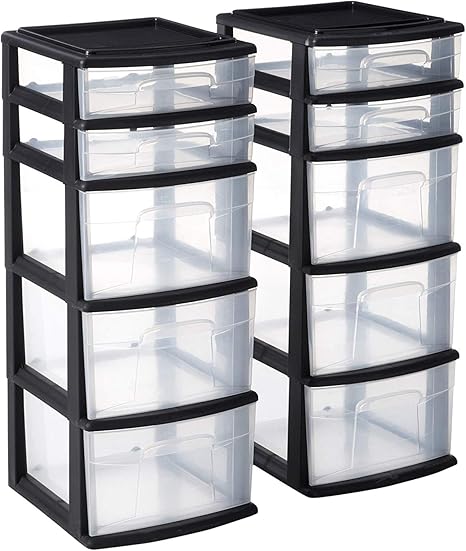 Amazon Com Homz bkdc 02 Plastic 5 Drawer Medium Storage Tower Black Frame Clear Drawers Set Of 2 Home Kitchen Amazon Com Homz bkdc 02 Plastic 5 Drawer Medium Storage Tower Black Frame Clear Drawers Set Of 2 Home Kitchen
