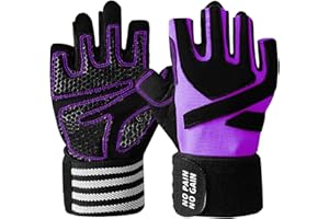 Weight Lifting Workout Gloves Women Men Crossfit with Wrist Wraps Support, Anti-Slip Grip Half Finger Gym Training Glove for 