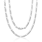 Aka Gioielli - Italian 925 Sterling Silver 5mm Diamond-Cut Figaro Link Chain - Solid Sterling Silver Necklace for Men and Women - Made in Italy