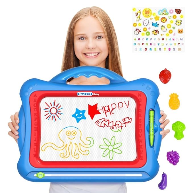 Zeichentafel,Magnetisches Größe Zaubermaltafel für Kinder,mit 5 Formstempeln und wundervollen Aufklebern - Abwischbar Farbenf