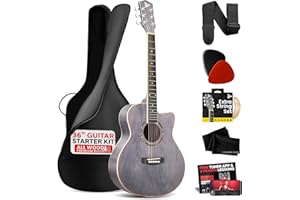 Pyle 36" Cutaway Acoustic Guitar-3/4 Size Linden Wood Matte Gray Finish Guitar, 6 Steel Strings w/Gig Bag, Tuner, Extra Strin