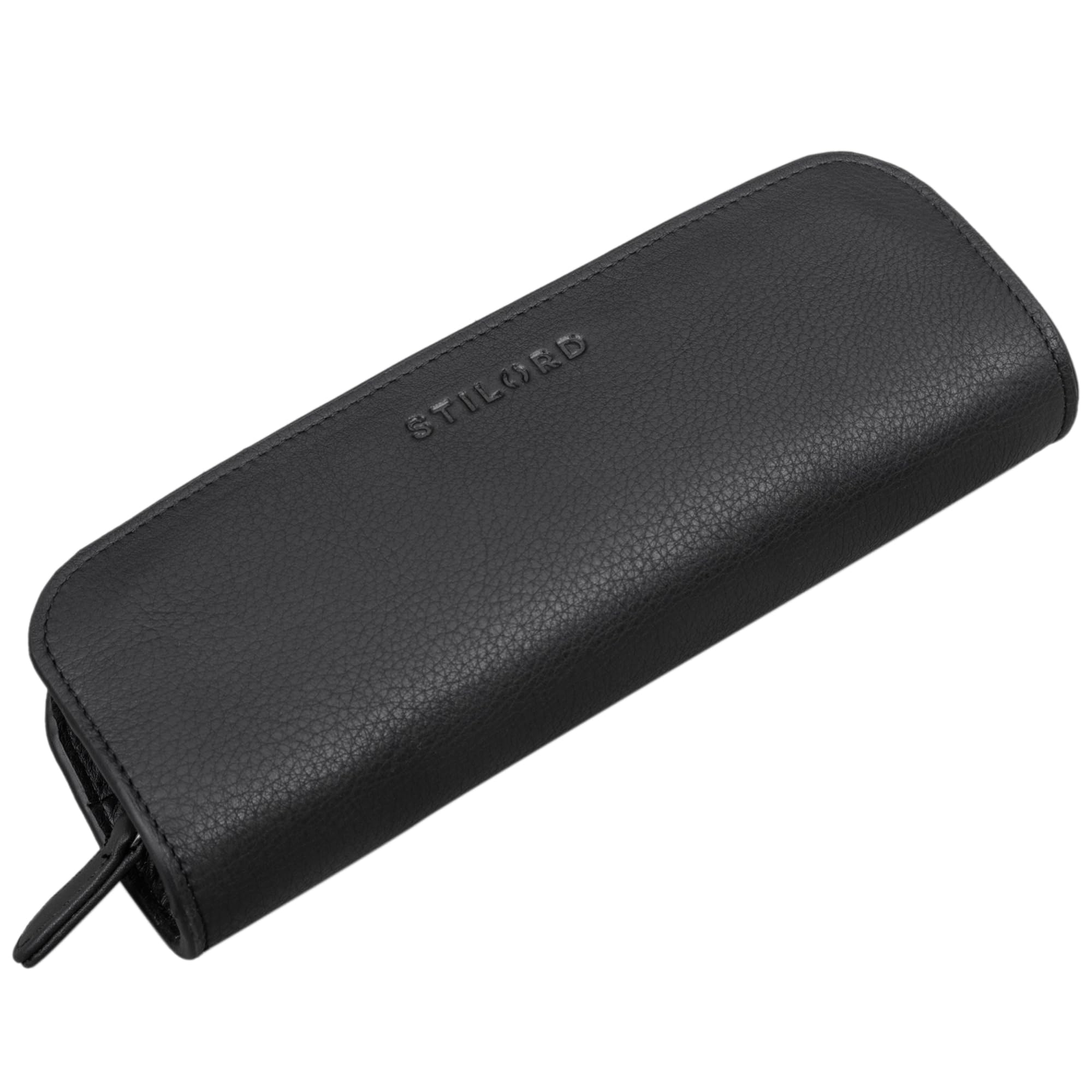 STILORD "Alfie" Leather Pencil Case Vintage Pen Case Stationary Organiser for Women Men Pencil Pouch in Genuine Leather Colour:Black
