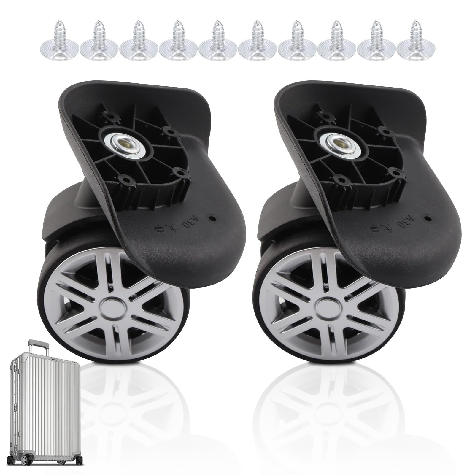 Photo 1 of Luggage Suitcase Wheels, 1 Pair Trunk Wheels Luggage Wheel Spare Part Universal Wheel Replacement Suitcase Wheel Repair Replacement Mute Wheels for Luggage Suitcase Trolley
