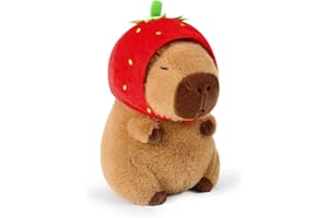 Ditucu Cute Capybara Plush Wear Strawberry Hat Kawaii Capibara Stuffed Aniamls Toys Plushies Hugging Gifts for Kids Brown 13 inch