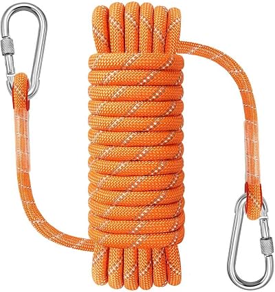 NorthPada Nylon Outer Polyester Inner 12mm 20m Orange Boat Rope with Carabiners