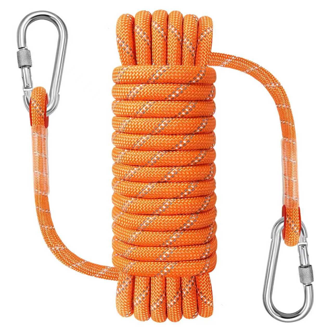 NorthPada 10 mm x 20 Meters Static Nylon Heavy Duty Outdoor Climbing Rope for Knotting Practice, Arborist Tree Work, Marine Anchor Boat, Rappelling Emergency, Swing Orange with Hook