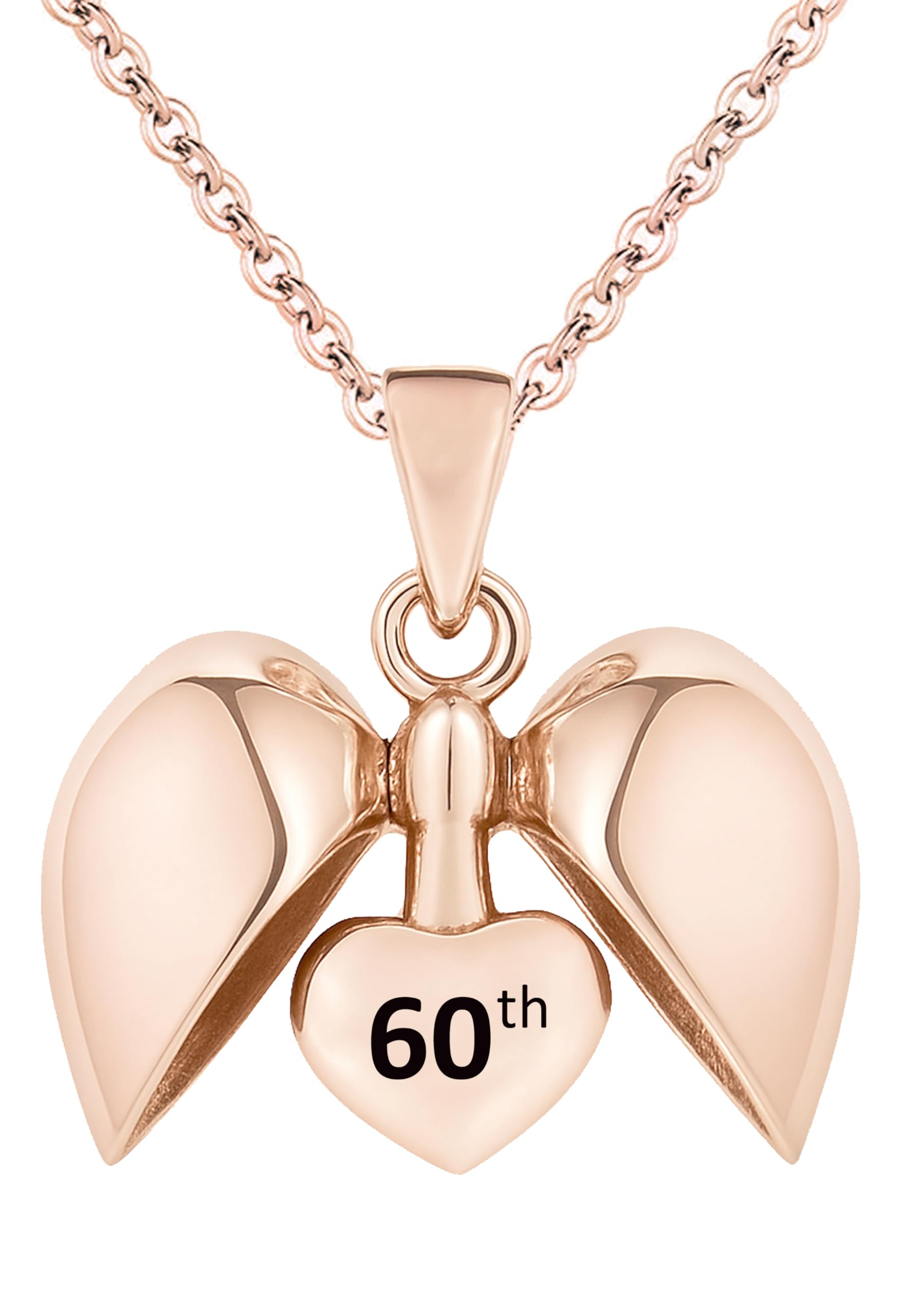 60th Necklace Rose Gold Elegantly plated over Sterling Silver 60 Happy Birthday Heart Charm Pendant with 20" Classic Cable Link Chain Women Her