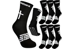 Glitopper 6 Pairs Christian Cross Socks Anti Slip Soccer Sock with Rubber Dot Religion Gift for Men Youth Women Sports