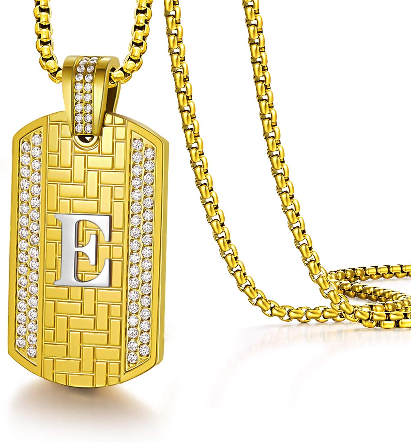 ETEVON Initial Necklace for Men Capital Letter E Pendant Gold Plated Golden Chain A-Z Personalized Hip Pop Anniversary Father's Day Birthday Graduation Jewelry Gift for Men Him Husband Boyfriend Boys: Clothing