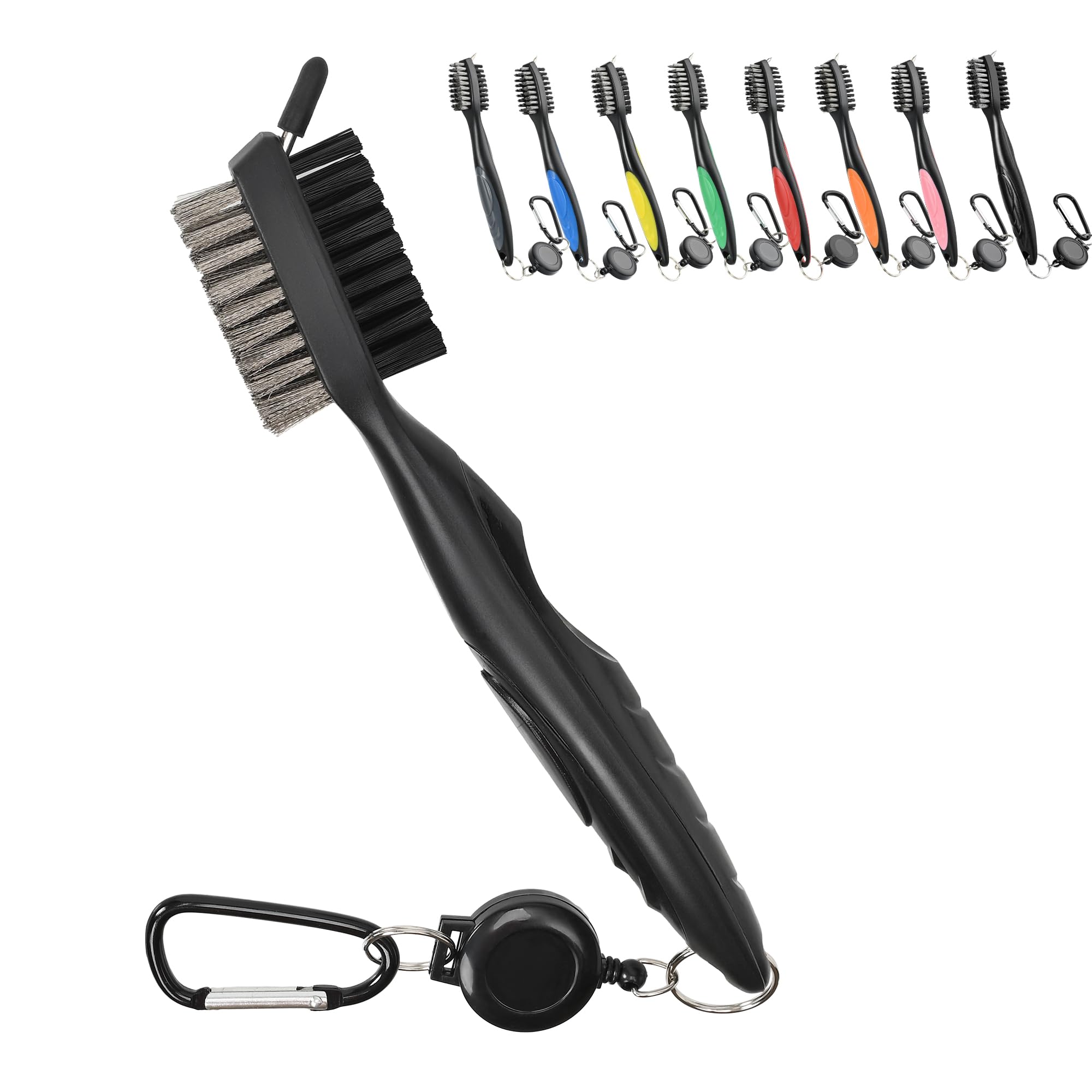 Mile High Life Golf Club Brush Tool Kit with Club Groove Cleaner, Retractable Extension Cord and Clip (Black)