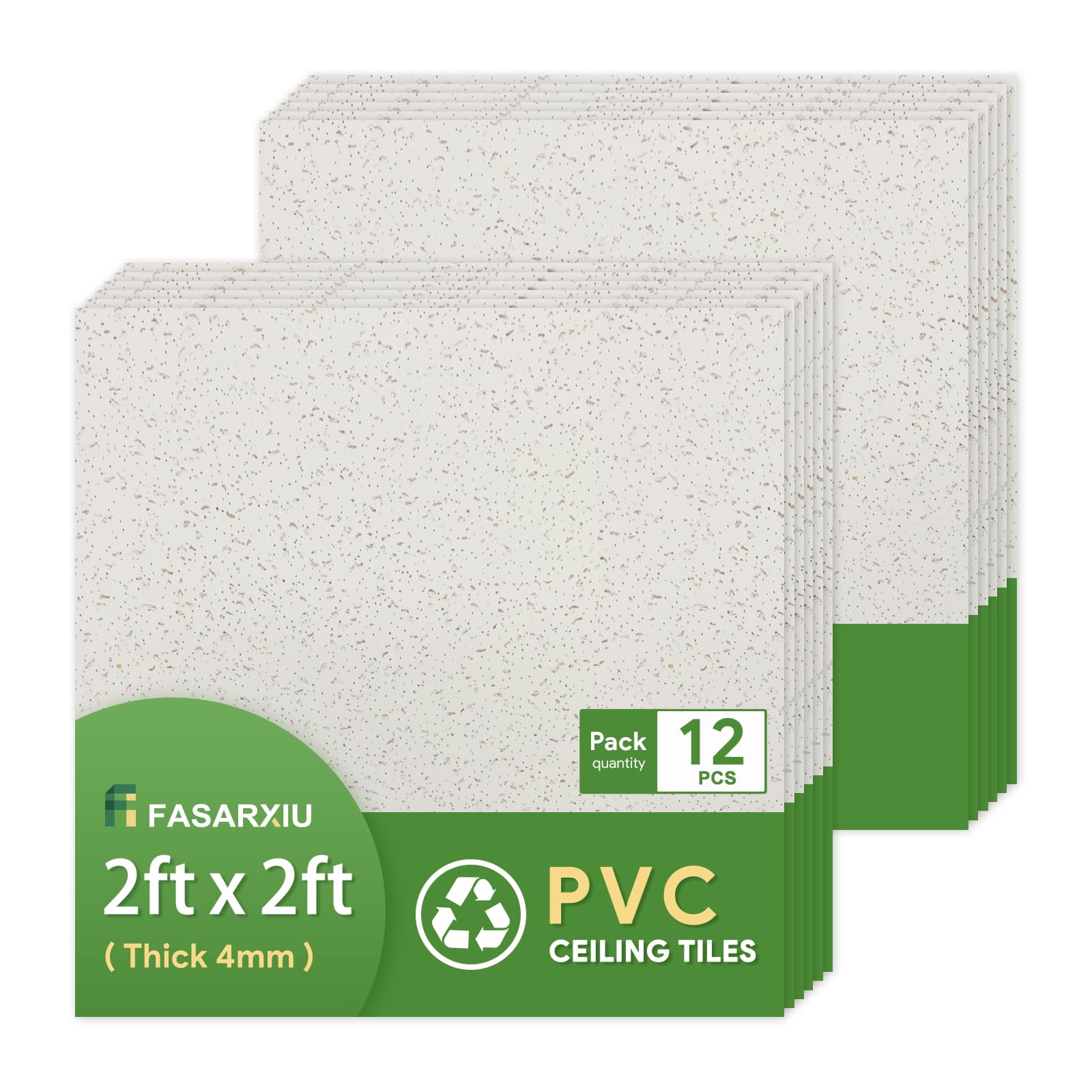 Photo 1 of Fasarxiu 2ft x 2ft Printed Pro Ceiling Tiles Waterproof, Washable and Fire-Rated - High-Grade PVC Ceiling Tiles 24"x24" - Easy Drop-in Installation - Case of 12 (48 sq. ft.)