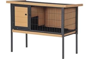 PawHut Rabbit Hutch Elevated Bunny Cage Small Animal Habitat with Metal Frame, No Leak Tray, Metal Wire Pan, Openable Water-Resistant Asphalt Roof for Rabbits, Chickens, Ducks, Indoor/Outdoor Natural