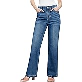 Sidefeel Women's Wide Leg Jeans High Waisted Tummy Control Stretchy Straight Leg Elastic Waist Trendy Denim Pants