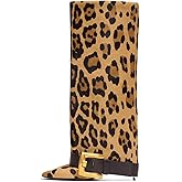 USRUNOE Fold Over Boots for Women, Heeled Knee High Leather Boots with 4-Inch Stiletto Heel, Wide Calf Shark Boots for Casual and Evening Wear