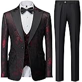 UNINUKOO Men's 3 Piece Suit Formal Dinner Classic Wedding Prom Regular Fit Peak Lapel Tuxedo for Men