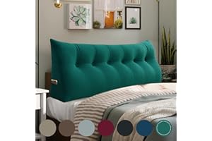 WOWMAX Large Bolster Triangular Headboard Backrest Positioning Support Back Pillow for Sitting in Bed Wedge Pillow Headboard for Day Bed Removable Cover, California King Velvet Cyan