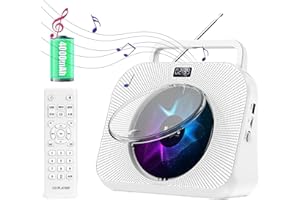 OSCREP CD Player Portable with 4000mAh Battery,CD Player with Speakers/Hi-Fi Stereo Sound/Timer/FM Radio/Repeat/U Disk/Bluetooth with a Handle, You Can Lift It to Become a True Music Walk-Man(White)