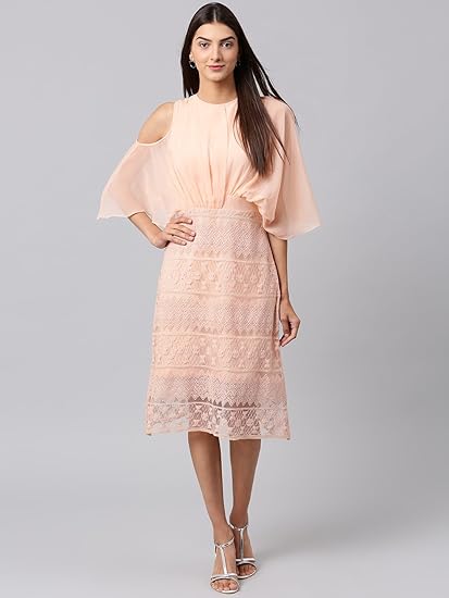 peach lace midi dress