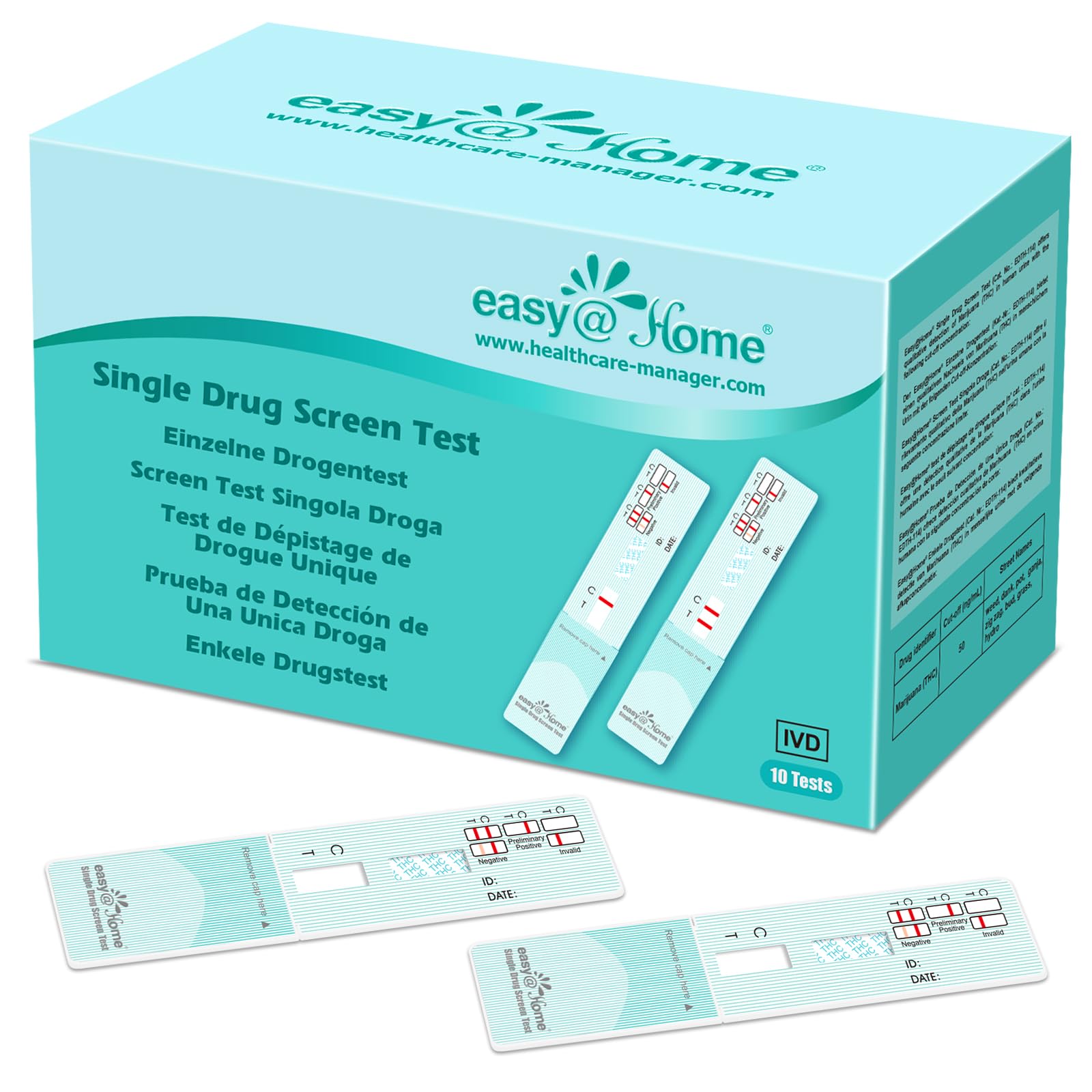 Cannabis Marijuana THC Urine Drug Tests Kit Single Panel Easy@Home - 10 Pack