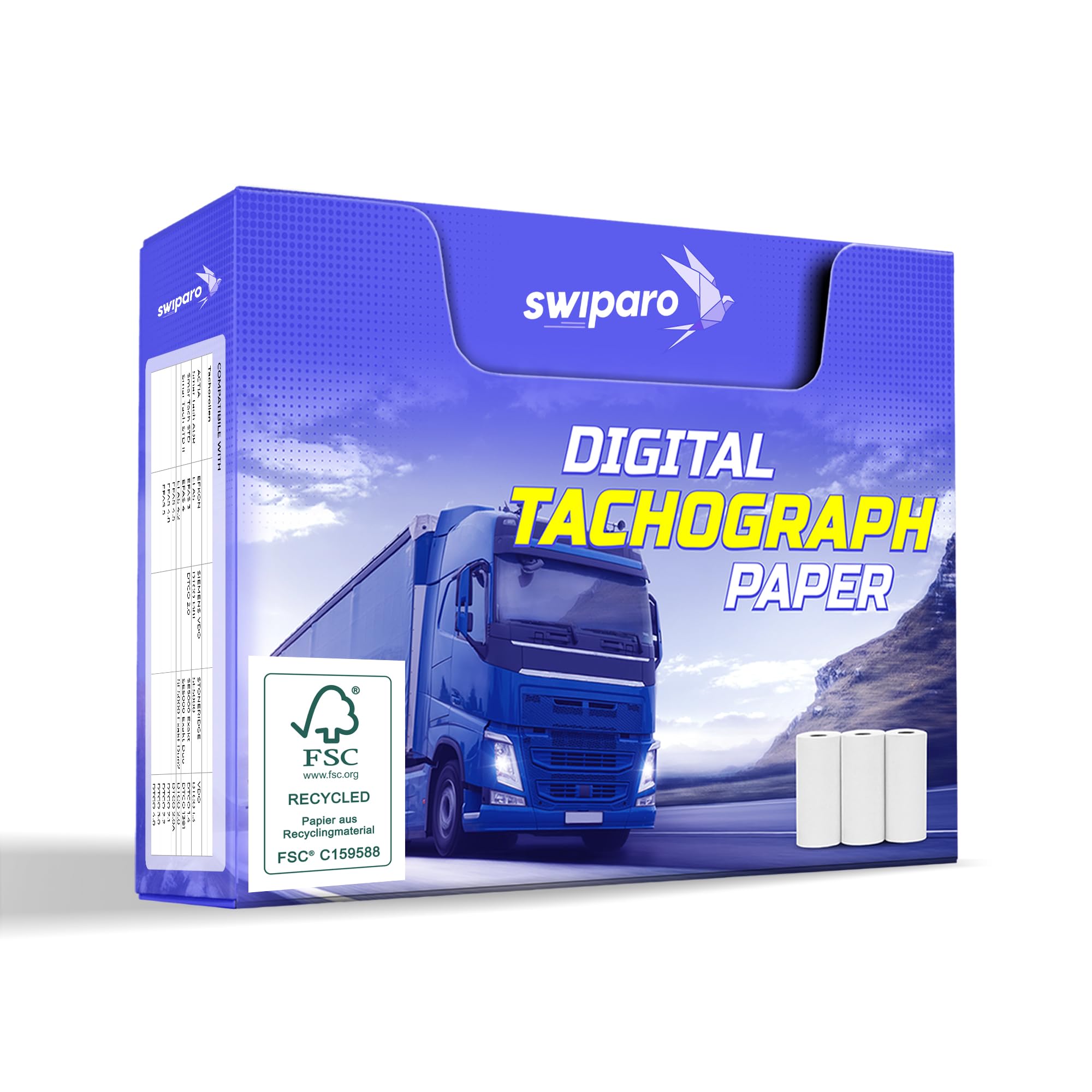 SWIPARO - Certified Tachograph Paper Rolls - Thermal Paper for All Truck Digital Tachographs - 57/8mm (3 Pack)