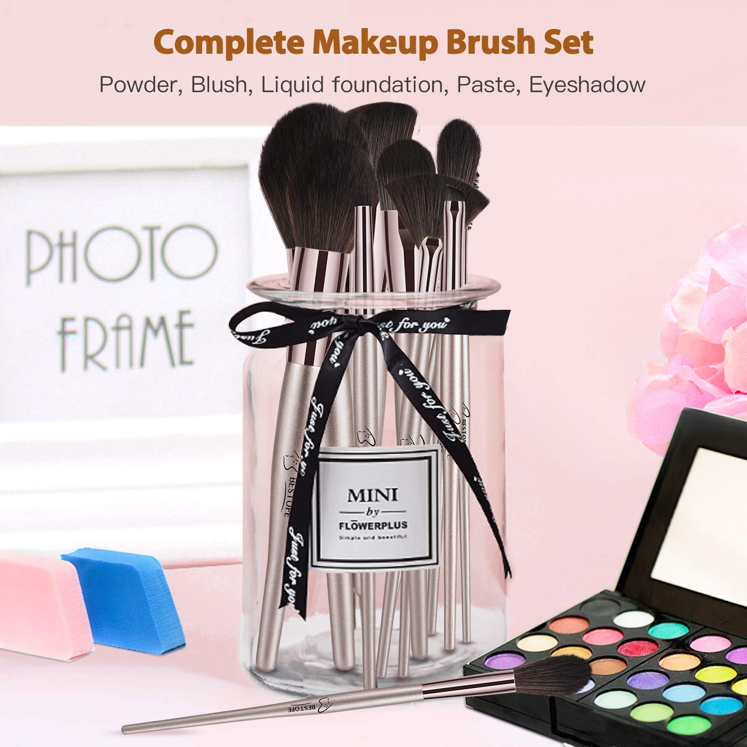 BESTOPE 18 Pcs Makeup Brushes Belly-type Handle Series Professional Premium Synthetic Contour Blush Foundation Concealers Highlighter Eye Shadows Cosmetic Brushes: Beauty