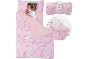 E1F1NN DOT Toddler Nap Mat with Detachable Pillow & Blanket - Soft Plush Minky Fleece Kids Sleeping Bag for Daycare, Preschool & Travel - Portable Roll-Up Design with Carry Handle - Boys Girls Ages 3+