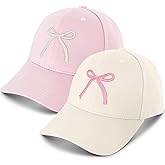 2-Pack Pink & White Bow Hat - Cute Embroidered Bow-tie Baseball Cap for Women Girls, Adjustable Cotton Coquette-Style Dad Hat for Sun Travel Sports Summer