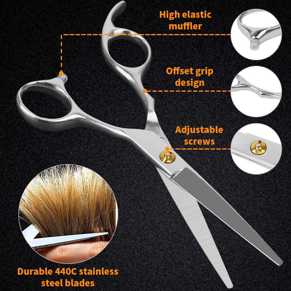 Sirabe Hair Cutting Scissors Shears - 6.5” Professional Razor Edge Haircut Scissor Japanese Stainless Steel Hairdressing Shear for Women Men Barber, Salon, Home, Cowhide Protective Cover Included: Beauty